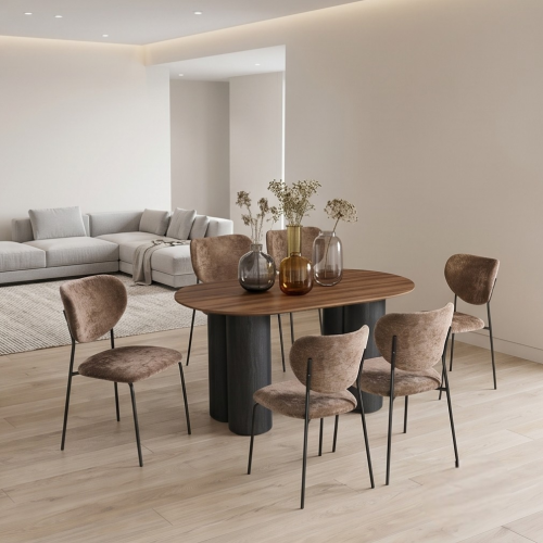 طاولة طعام خشب بني مع 6 كراسي مودرن – M-032 BROWN