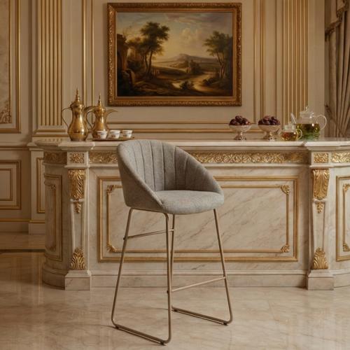 كرسي بار عصري قماش بقاعدة معدنية كافيه