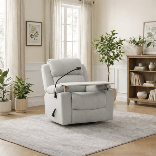 كرسي استرخاء هزاز دوار بطاولة وحامل جوال رمادي