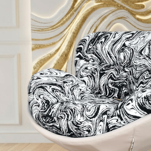 كرسي مفرد مودرن دوار قماشي بقاعدة معدنية