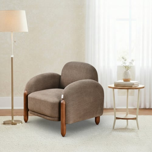 كرسي مفرد فخم قماش بهيكل خشبي مودرن بني