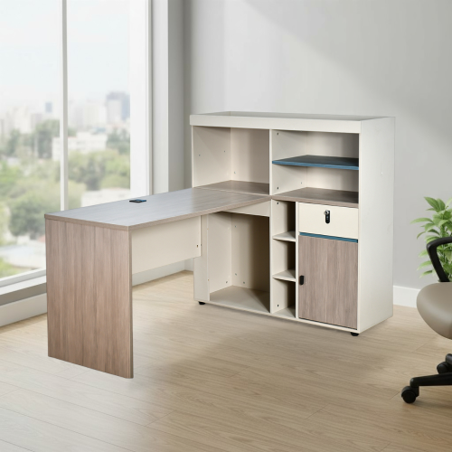 مكتب تنفيذي مودرن خشبي مع وحدات تخزين وأرفف