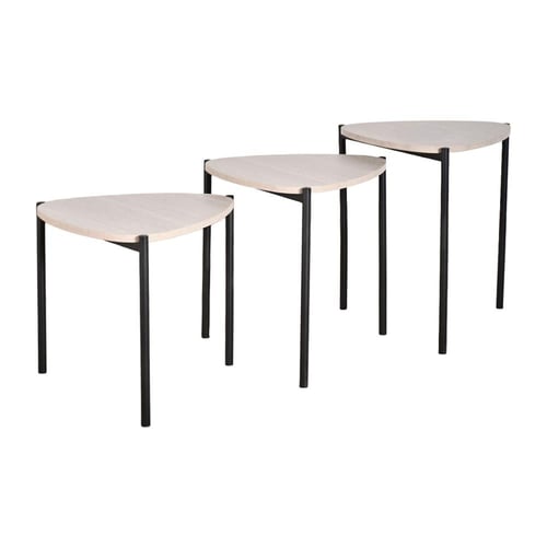 طقم طاولات خدمة 3 قطع خشب بأرجل معدنية