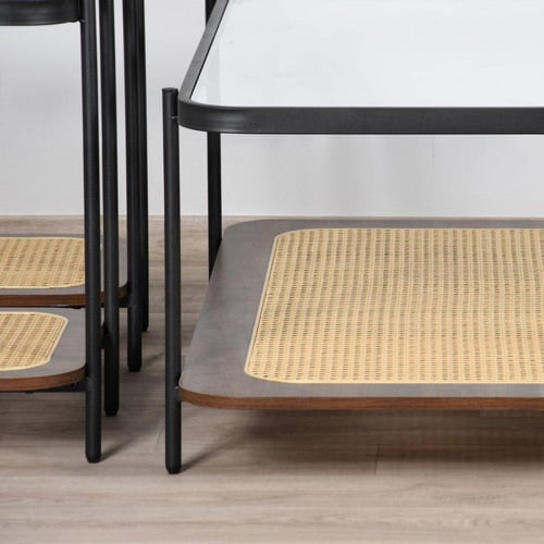 طقم طاولات خدمة 5 قطع من الراتان والزجاج