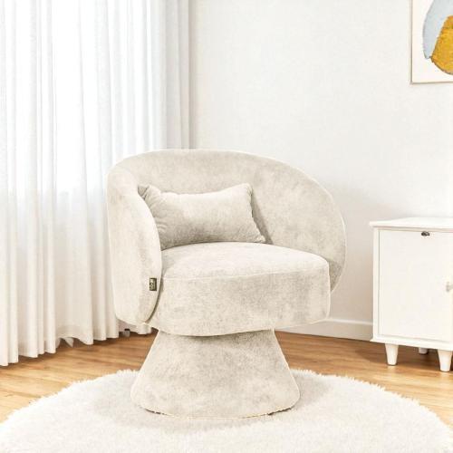 كرسي مفرد دوار فاخر قماشي بيج