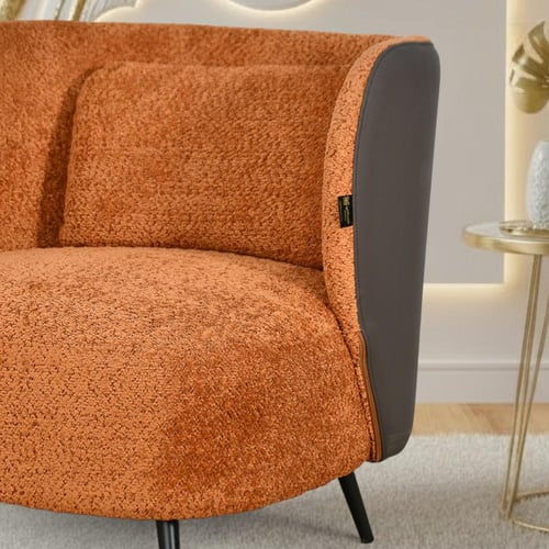 كرسي مفرد فخم مودرن قماش بظهر جلد برتقالي