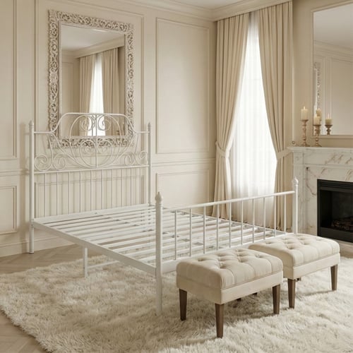 هيكل سرير معدني أبيض 200×140 سم