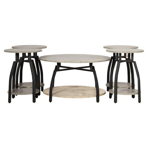 طقم طاولات خدمة 5 قطع من الخشب والمعدن