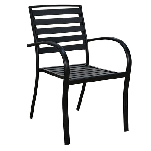 كرسي مفرد خارجي بلاستيك مع هيكل معدني أسود