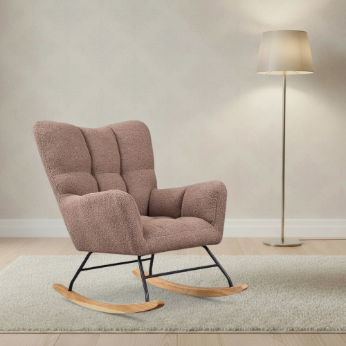 كرسي استرخاء هزاز مودرن مبطن – لون بني فاتح