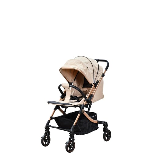 عربة أطفال قابلة للطي قماش بهيكل معدني بيج