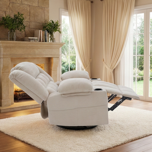 كرسي السعادة استرخاء فخم هزاز دوار قماشي مودرن بيج