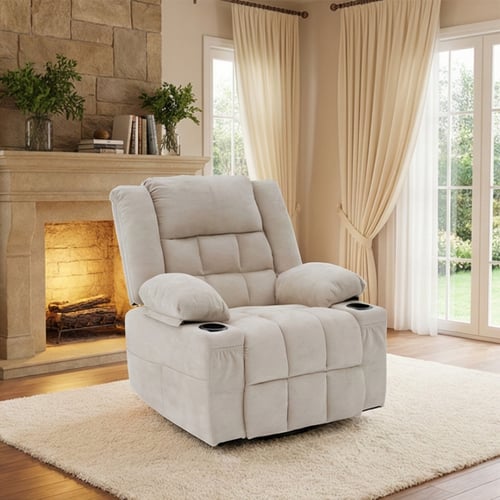 كرسي السعادة استرخاء فخم هزاز دوار قماشي مودرن بيج