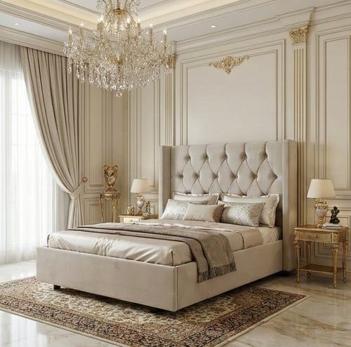 سرير خشبي بتنجيد مخملي فاخر 120×200 سم