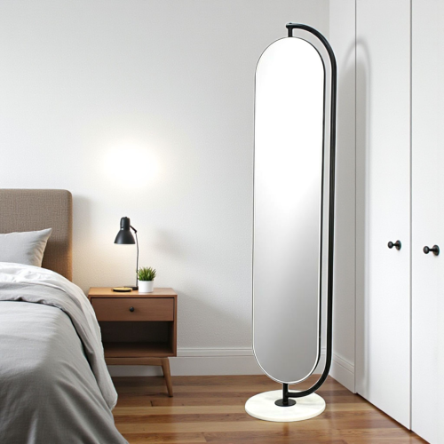 مرآة ديكور استاند معدني مع قاعدة رخام ثابتة