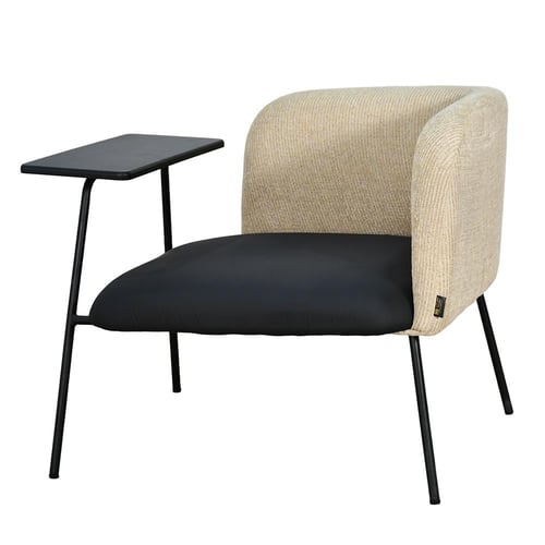 كرسي مفرد جلد بظهر قماش مع طاولة مدمجة