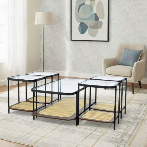 طقم طاولات خدمة 5 قطع 2 دور سطح زجاجي