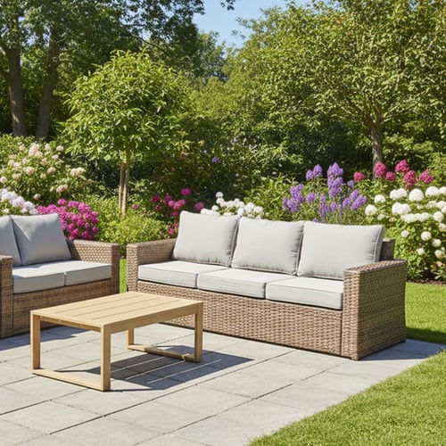 جلسة خاجية 7 مقاعد راتان وطاولة معدنية كافيه