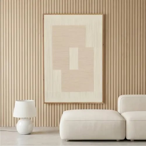 لوحة جدارية هندسية تجريدية بيج وكريمي 80 × 120 سم
