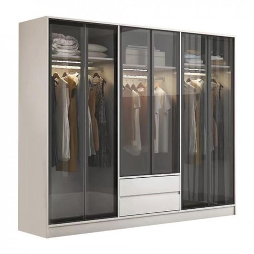 دولاب ملابس 6 باب زجاج مع إضاءة