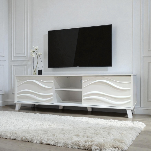طاولة تلفاز مودرن باللون الأبيض المموج – أناقة عصر...