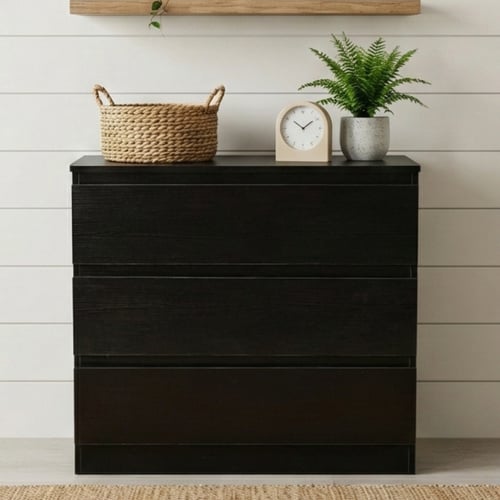 خزانة خشب بـ 3 أدراج تصميم عصري أسود 80×87 سم