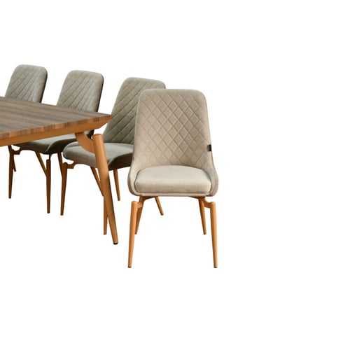 طاولة طعام خشب بأرجل معدنية 6 كراسي بيج