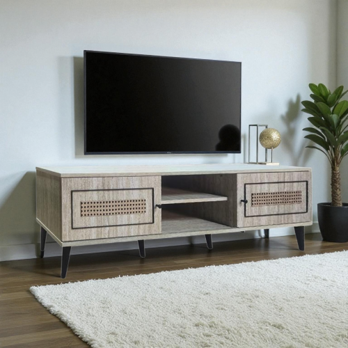 طاولة تلفاز خشبية مودرن بلون رمادي فاتح 160سم