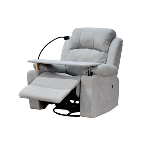 كرسي استرخاء هزاز دوار بطاولة وحامل جوال رمادي