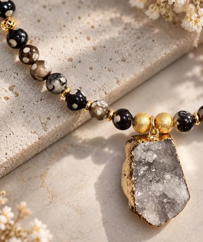 Sakura Agate & Natural Druzy Necklace