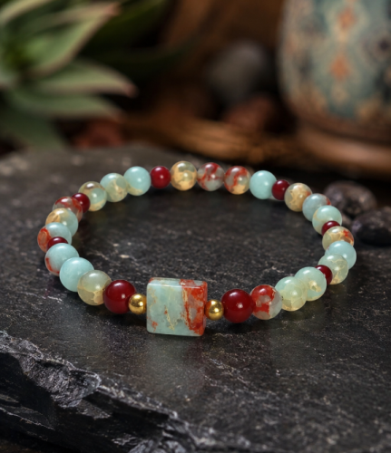 أسورة من الحجر الطبيعي + red agate Blue Snakeskin Jasper