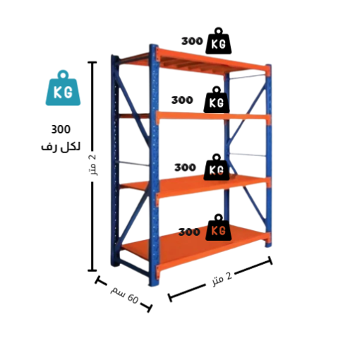 رفوف تخزين مستودعات ازرق حمولة 300.كجم