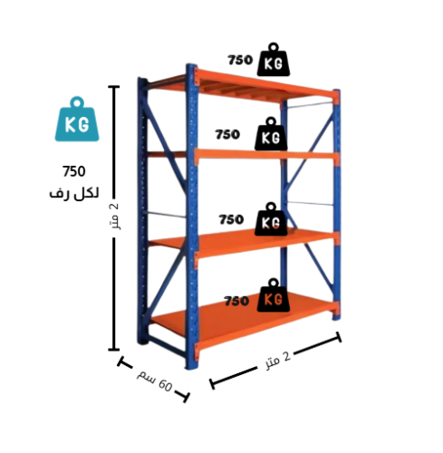 رفوف تخزين مستودعات ازرق حمولة 750.كجم