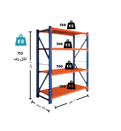 رفوف تخزين مستودعات ازرق حمولة 750.كجم