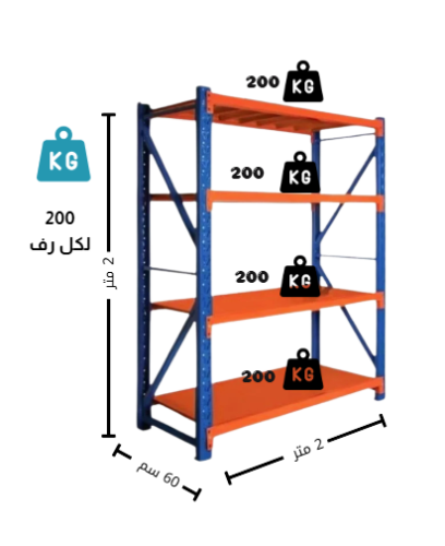 رفوف تخزين خفيفة إلى متوسطة التحمل 200x200x60cm