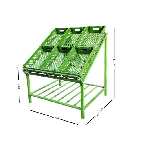 رف عرض فواكه وخضروات معدني مع 6 صناديق بلاستيكية -...