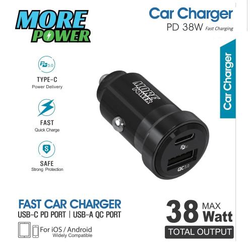 شاحن سيارة MORE POWER بقوة 38 واط بمنفذين - شحن سر...