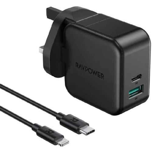 مجموعة شاحن الحائط بمنفذين 20 ، 18 وات من راف باور...