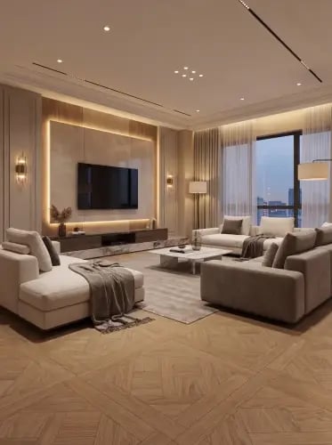 باركيه HDF تصميم هندسي فاخر - أرضيات خشبية لغرف ال...