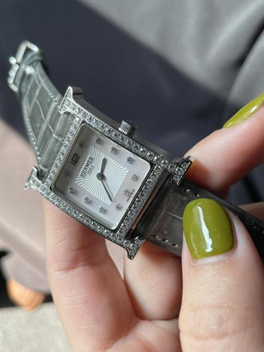 ساعة Hermes H Hour زيركون جلد كروكو