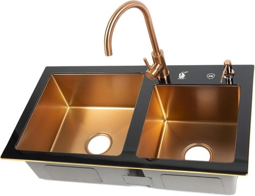 مجلى استانلس ستيل.46x84 مغطى بطبقة من الزجاج 6 ملم...