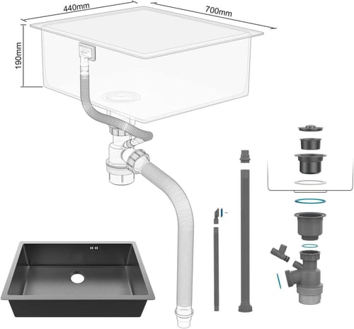 حوض مطبخ من ايبرجريف M87044B مقاس 70 × 44 سم، حوض...
