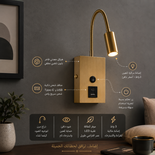 ابليك جداري داخلي ذهبي الانارة اصفر WA/E6634PRO/FG...
