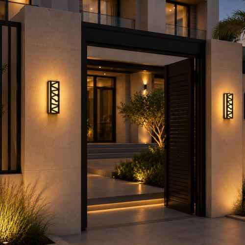 جداري بوابة مستطيل خارجي اسود لون الانارة اصفر 30...