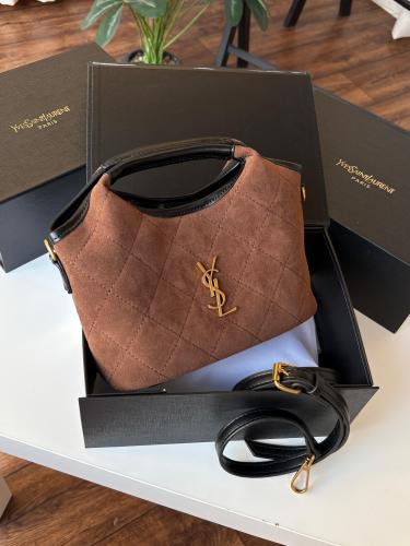 شنطة سان لوران مخمل - بني فاتح