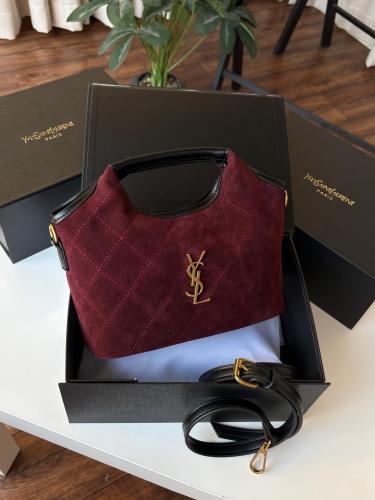 شنطة سان لوران مخمل - برغندي