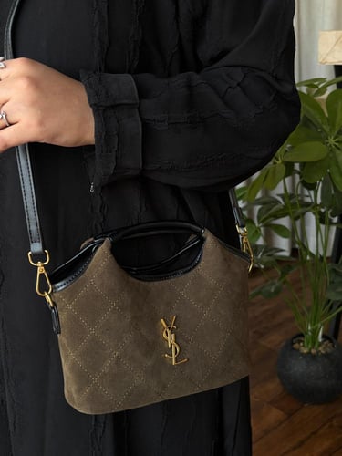 شنطة سان لوران مخمل - بني غامق