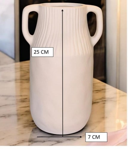 فازة سيراميك ديكورية بمسكتين باللون الأسود المطفأ
