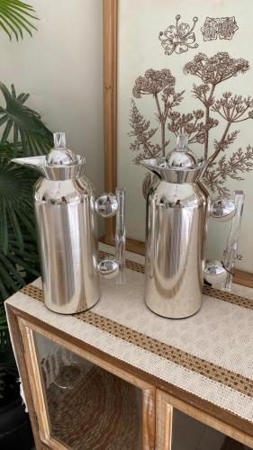 ترامس فضية قهوة او شاهي بمسكة شفافه