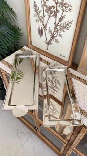 صحون تقديم مستطيلة ستيل بمسكات